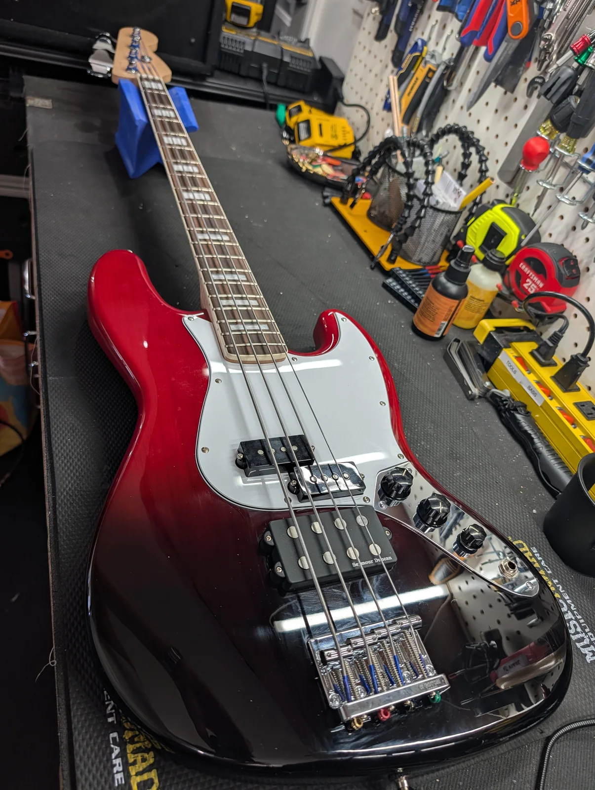 Bass guitar on the Standard Six workbench
